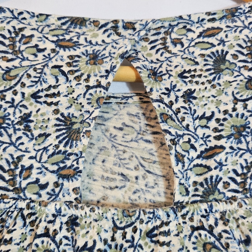 Lucky Brand Peasant Blouse Women Medium Multicolor Botanical Boho Flutter Sleeve - Picture 7 of 7